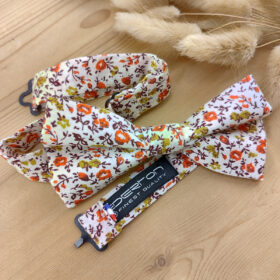 Noeud papillon Liberty orangé/vert & terracotta – Modèle cérémonie