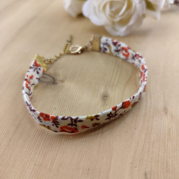 Bracelet Ruban en Coton Liberty Floral orangé et vert