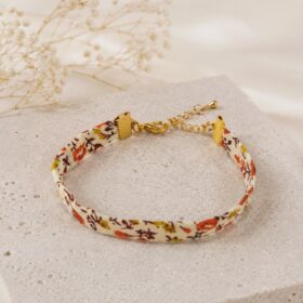 Bracelet Ruban en Coton Liberty Floral orangé et vert