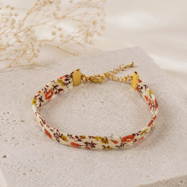 Bracelet Ruban en Coton Liberty Floral orangé et vert