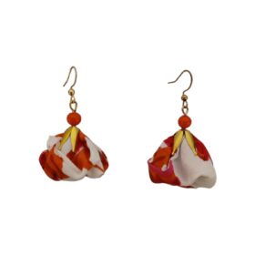 Boucles d'oreilles pendantes "Fleurs de Tissu" – Orange, Fuchsia & Doré