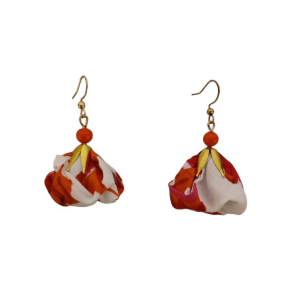 Boucles d'oreilles pendantes "Fleurs de Tissu" – Orange, Fuchsia & Doré