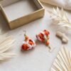 Boucles d'oreilles pendantes "Fleurs de Tissu" – Orange, Fuchsia & Doré