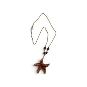 Collier Étoile de Mer en résine effet Bois & Perles chêne
