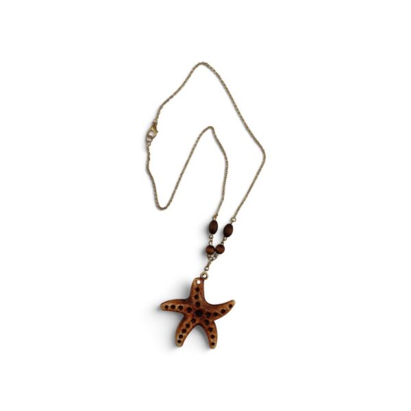 Collier Étoile de Mer en résine effet Bois & Perles chêne