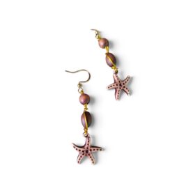 Boucles d'Oreilles Étoile de Mer en Résine & Perles Bois — Style Bohème Marin