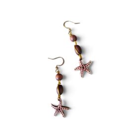 Boucles d'Oreilles Étoile de Mer en Résine & Perles Bois — Style Bohème Marin
