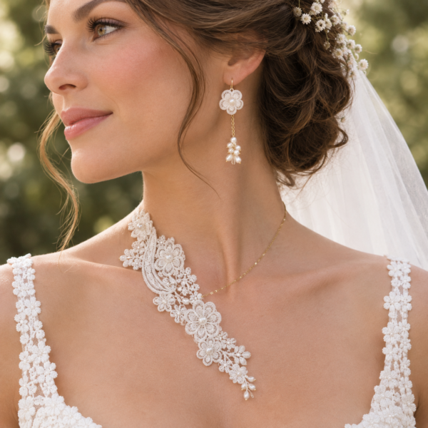 Alternative view of Collier de mariée en dentelle ivoire et perles