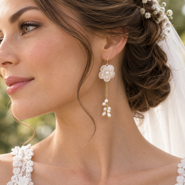 Boucles d’oreilles de mariée en crochet et perles