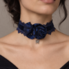 Collier ras-du-cou choker bleu marine en dentelle et velours - Ederton