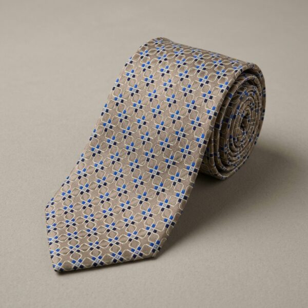 Cravate homme marron et bleu à motifs géométriques